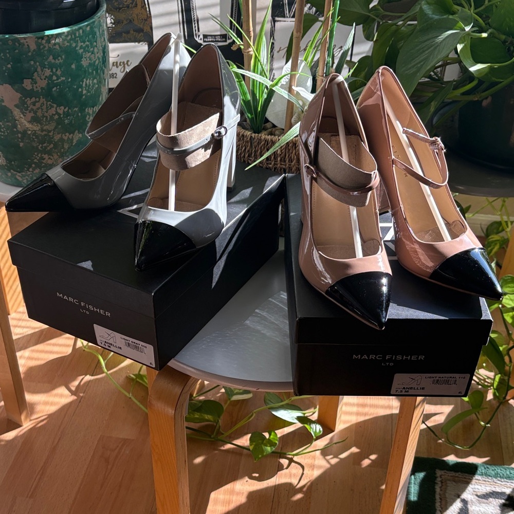 Marc Fisher Black and Pink Pointed Toe Heels